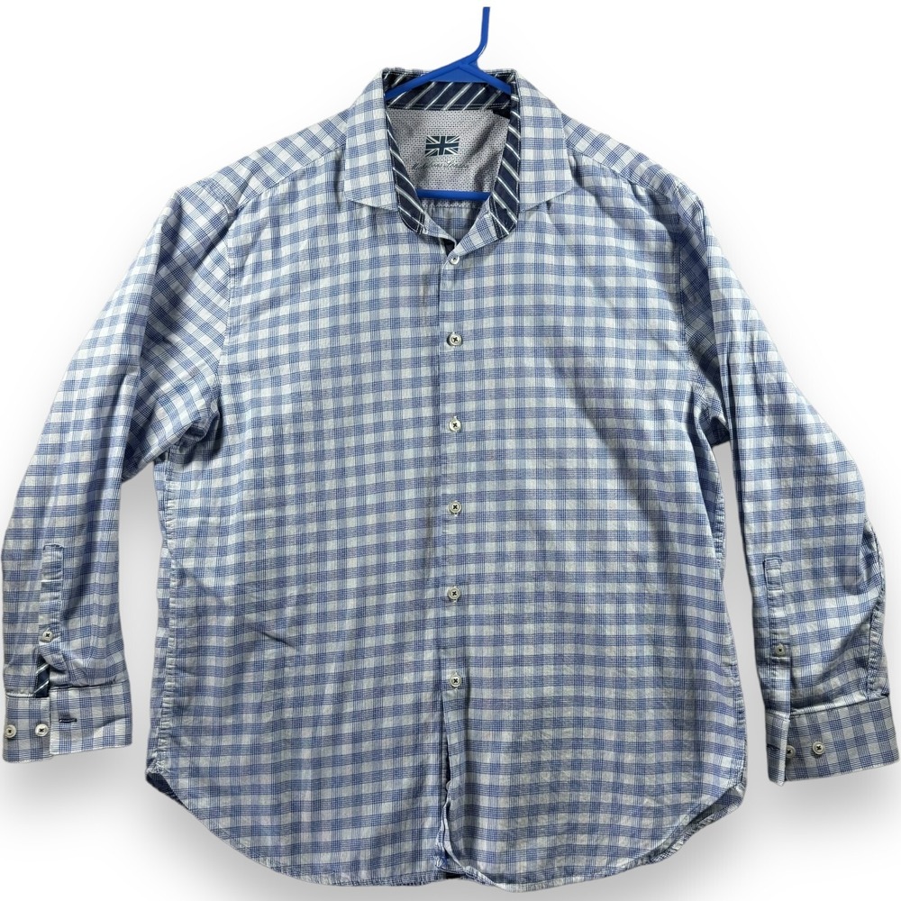 Michelsons London Mens XL Blue Checkered Long Sleeve Button Down Dress Shirt - Picture 1 of 9